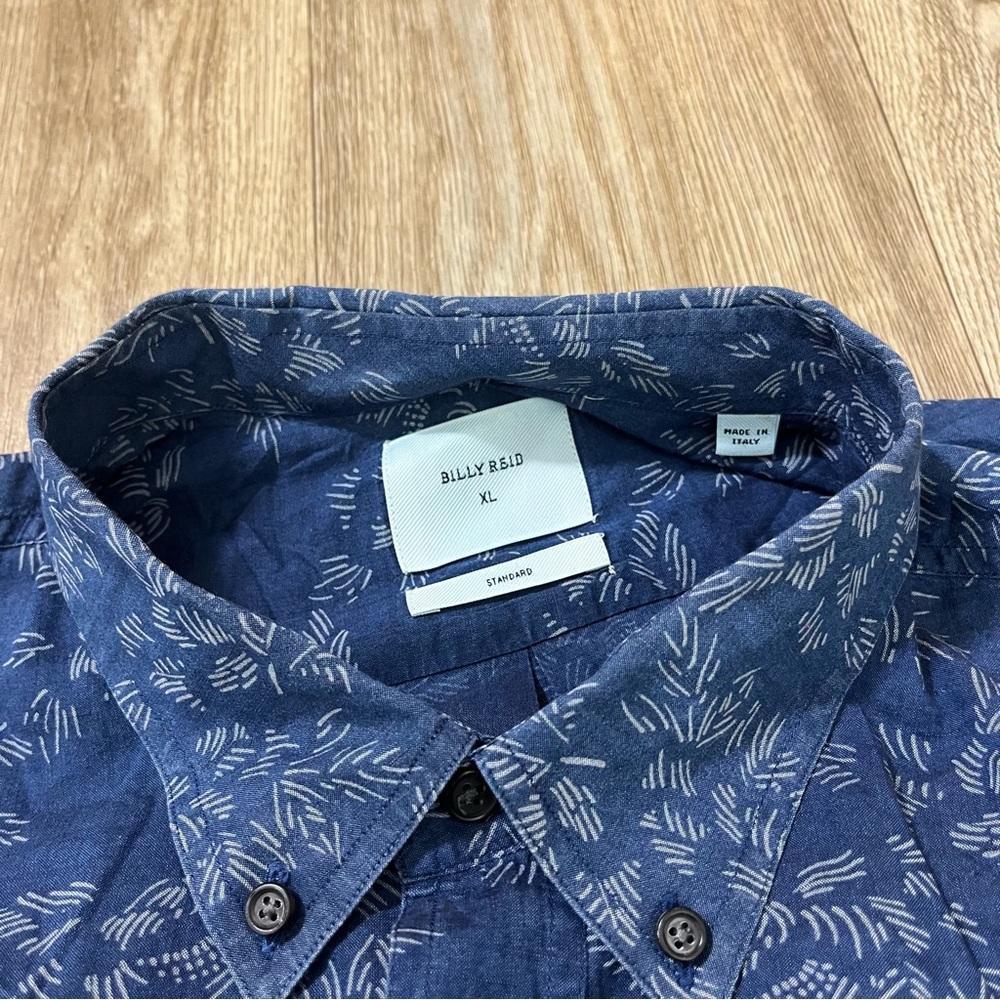 Billy Reid Blue Printed Standstd Button Down Short Sleeve Shirt XL - Picture 4 of 6